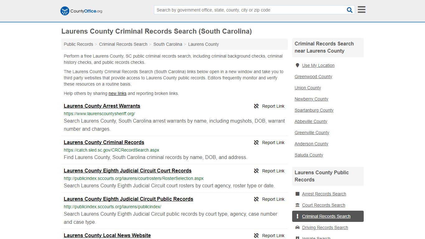 Laurens County Criminal Records Search (South Carolina) - County Office